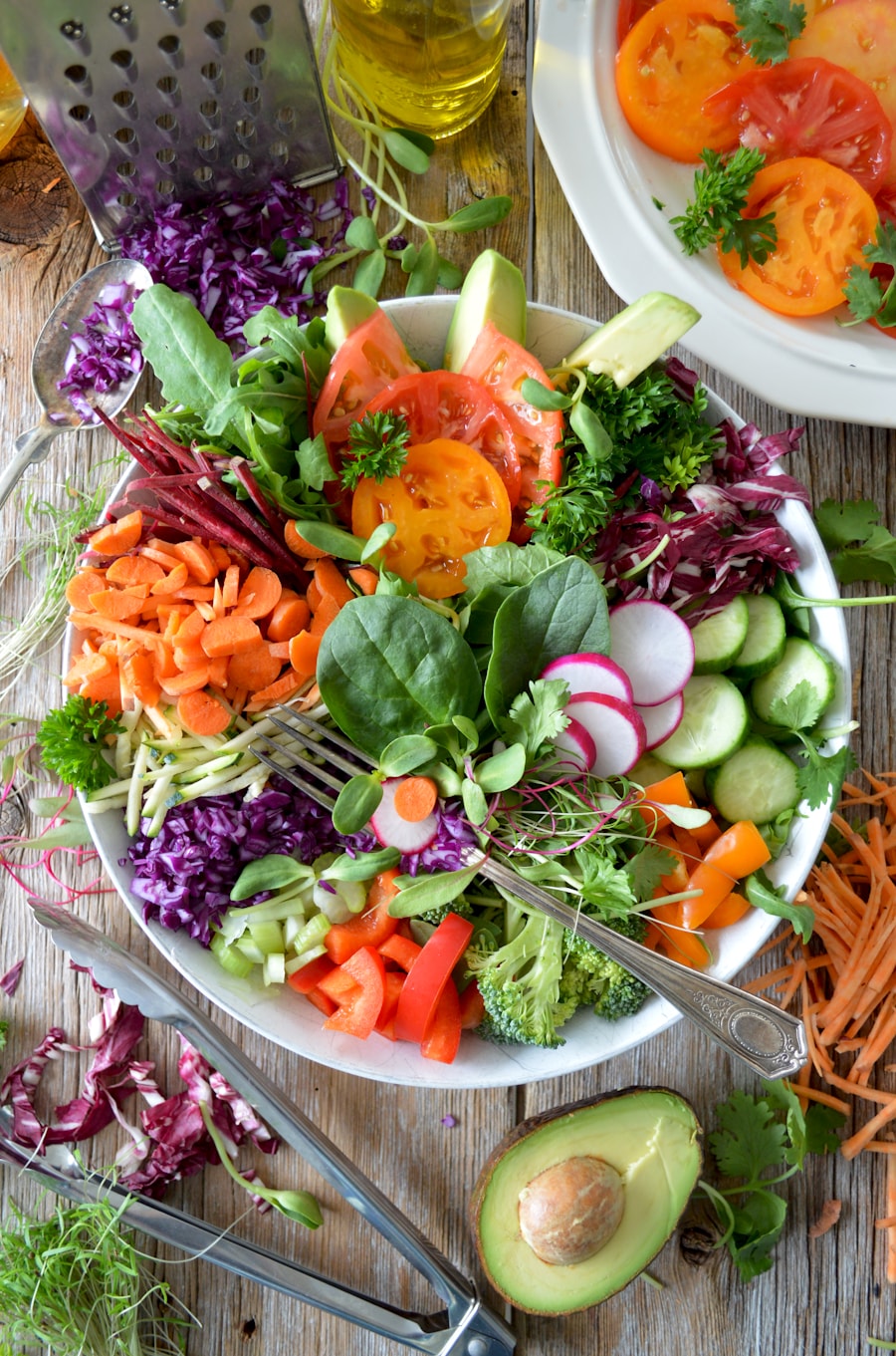 Fresh restaurant salad with leafy greens and colorful vegetables